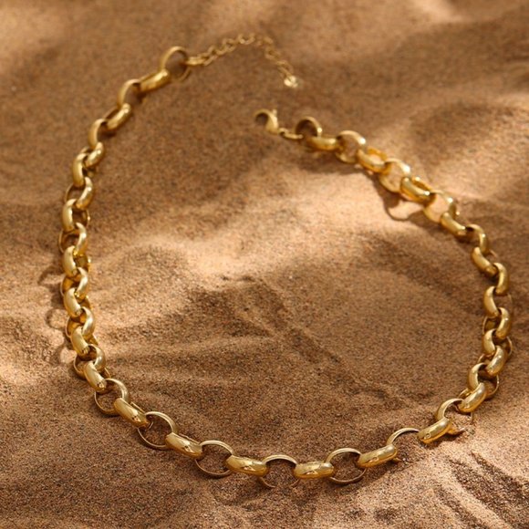 New 18K Gold Plated Oval Link Chain Necklace - Picture 4 of 8